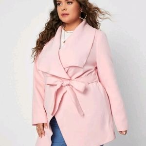 Pink Waterfall Collar Belted Pea Coat